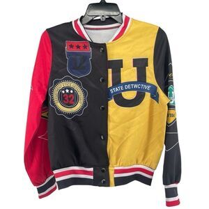 Women’s Colorblock Snap Front Lightweight 90s Letterman Varsity Jacket Small